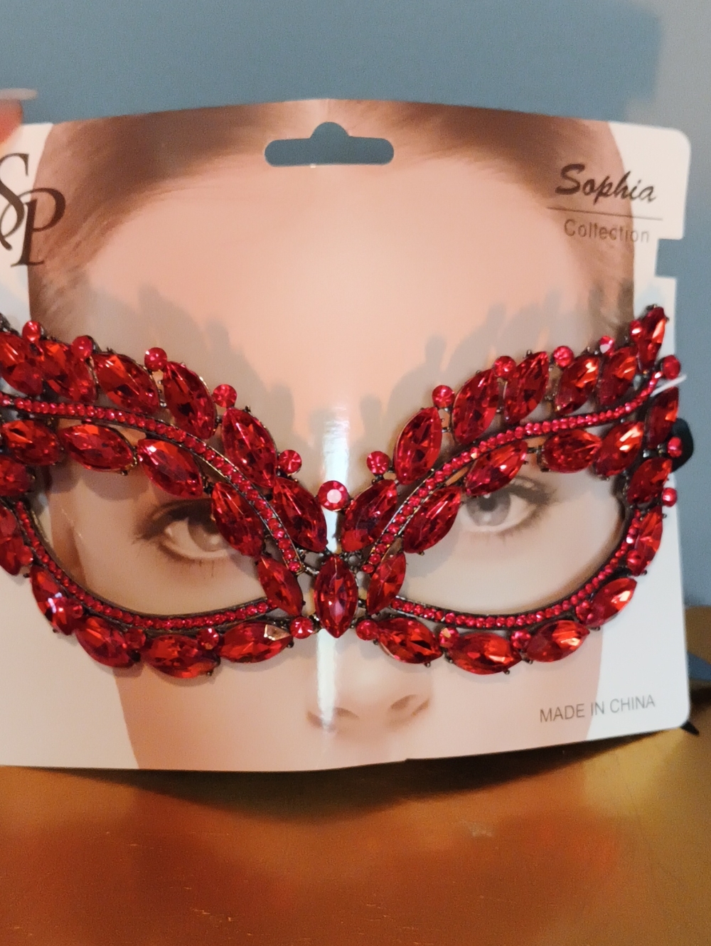 Sophia Collection Red Jeweled Masquerade Mask Halloween